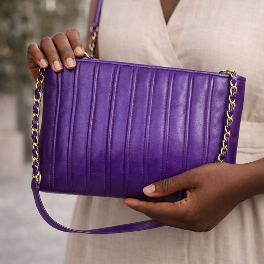 Vintage‎ Purple Quilted Leather Chain Clutch